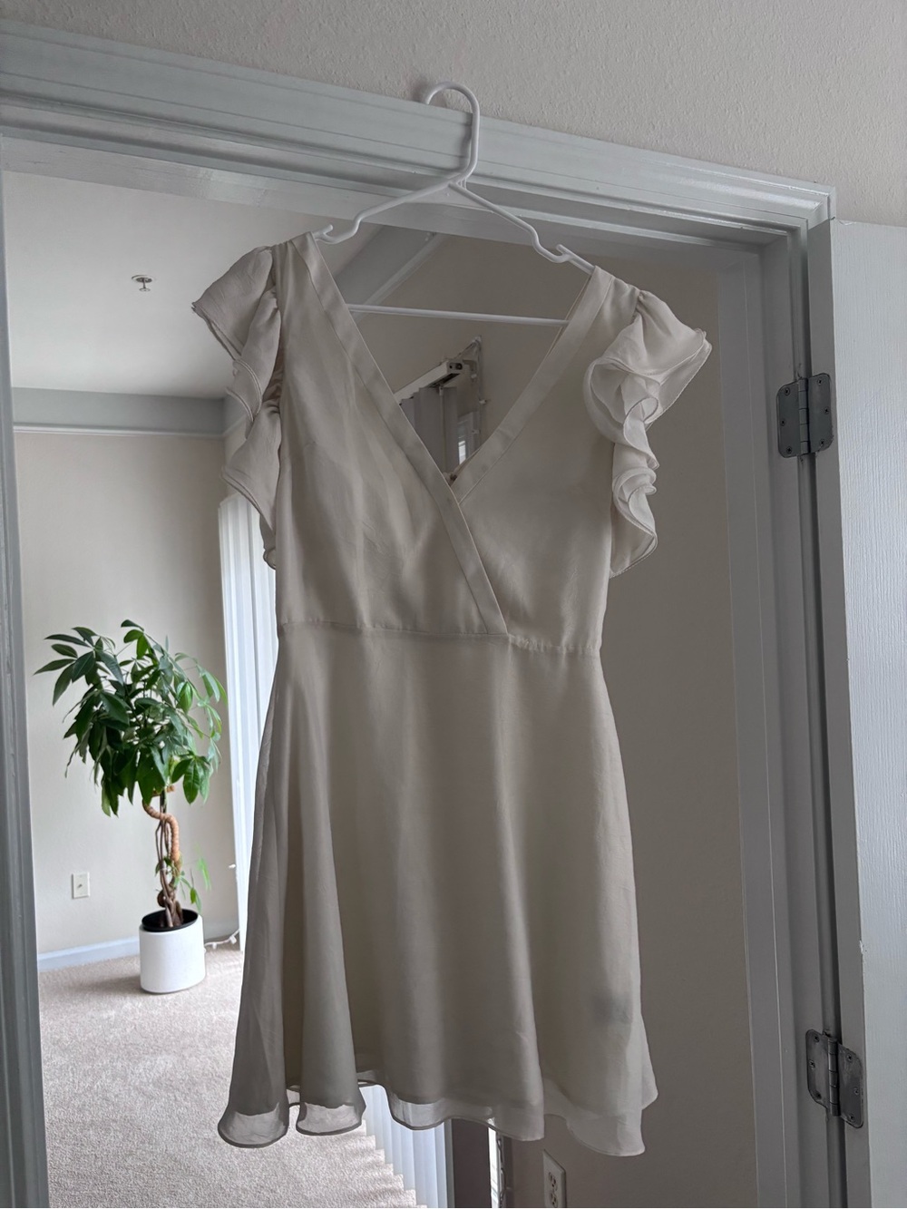 Ark & Co Cream Ruffle Sleeve V-Neck Mini Dress